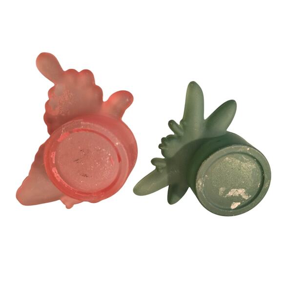 Set of 2 small Frosted Glass Votive Candle holder Green Dragonfly Pink Butterfly - Picture 2 of 6